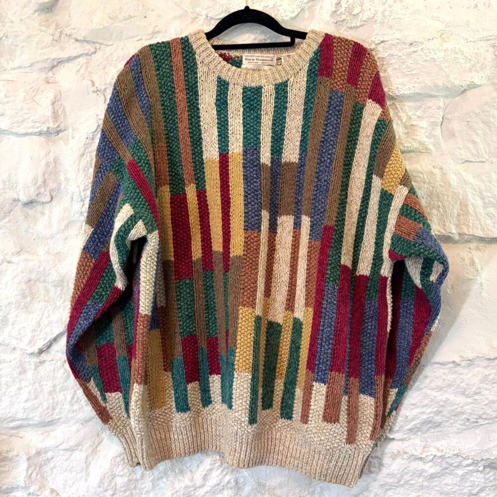 Vintage 80s Norm Thompson Hand Knit Sweater Ramie Cotton Grandpacore Cosby Style
